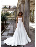 Strapless White Beaded Lace Satin Classic Wedding Dress